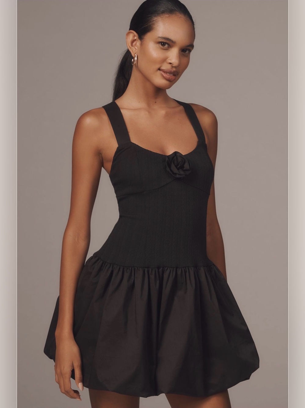 Avec Les Filles Halter Rosette Drop-Waist Bubble Mini Dress